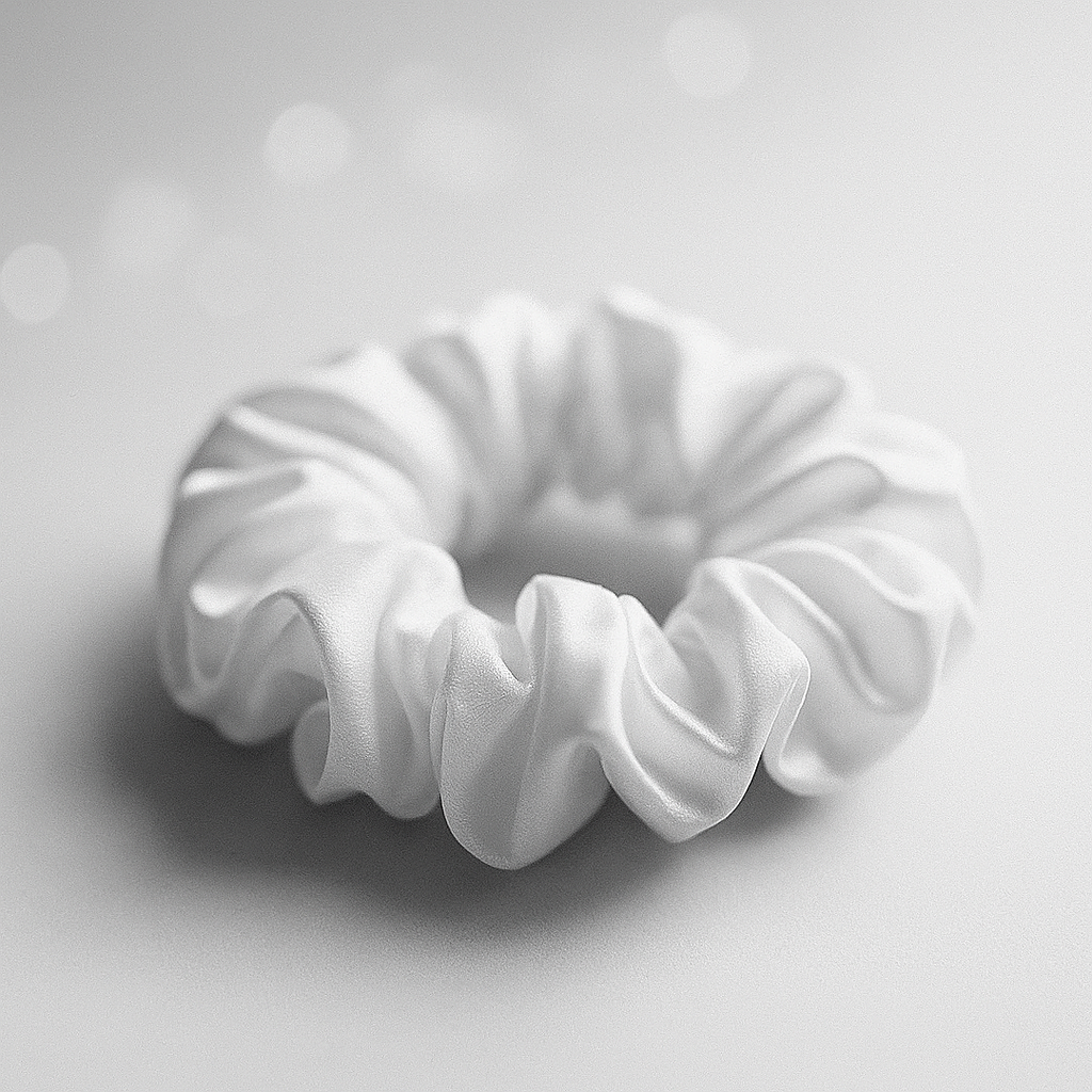 White Silk Scrunchies - Regular Size Hair Accessories - Merchandisee